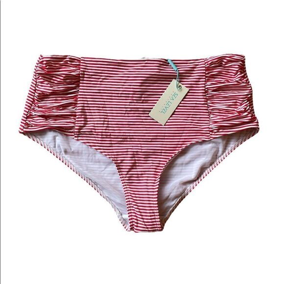 SEA LEVEL Sorrento Stripe High Waist Gathered Side Bikini Bottoms Size 14 - Picture 3 of 8